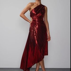 New York & Company One-Shoulder Metallic Red Dress